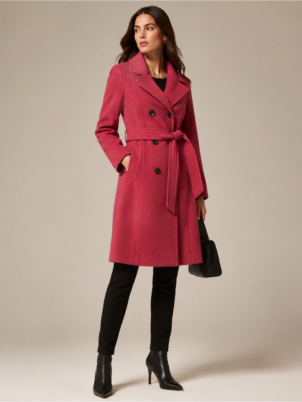 NWT Express Double-Breasted Belted Wool Blend Coat Rose Pink Size Small